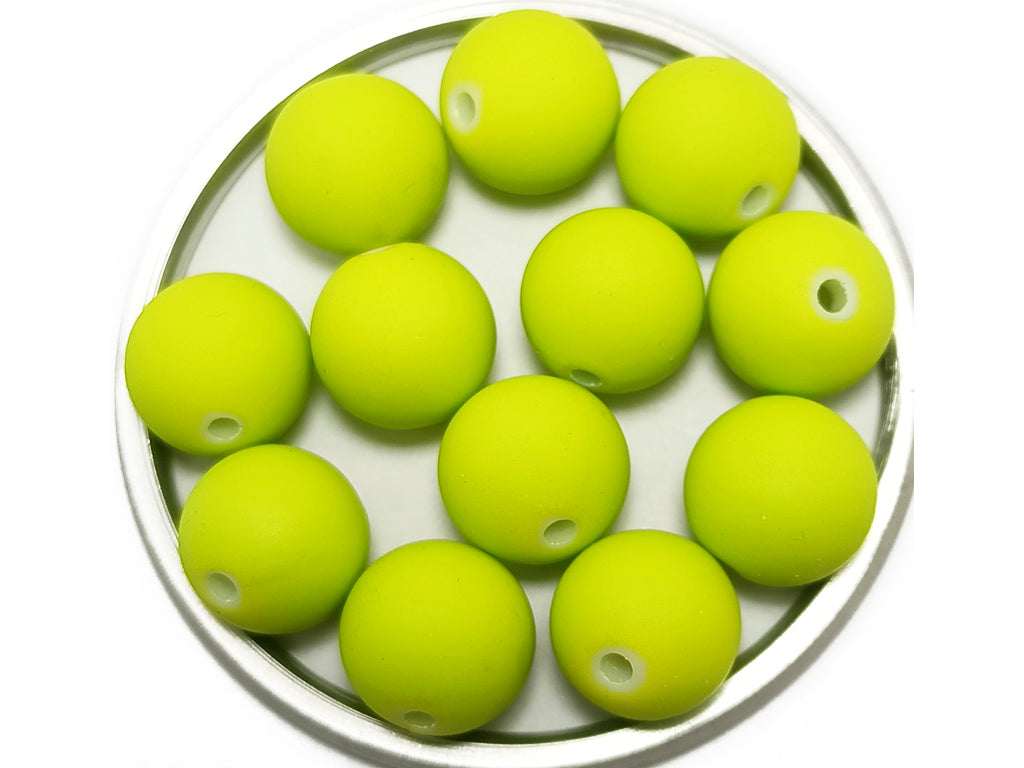 Frosted Neon Green Spherical Acrylic Beads With Centre Hole