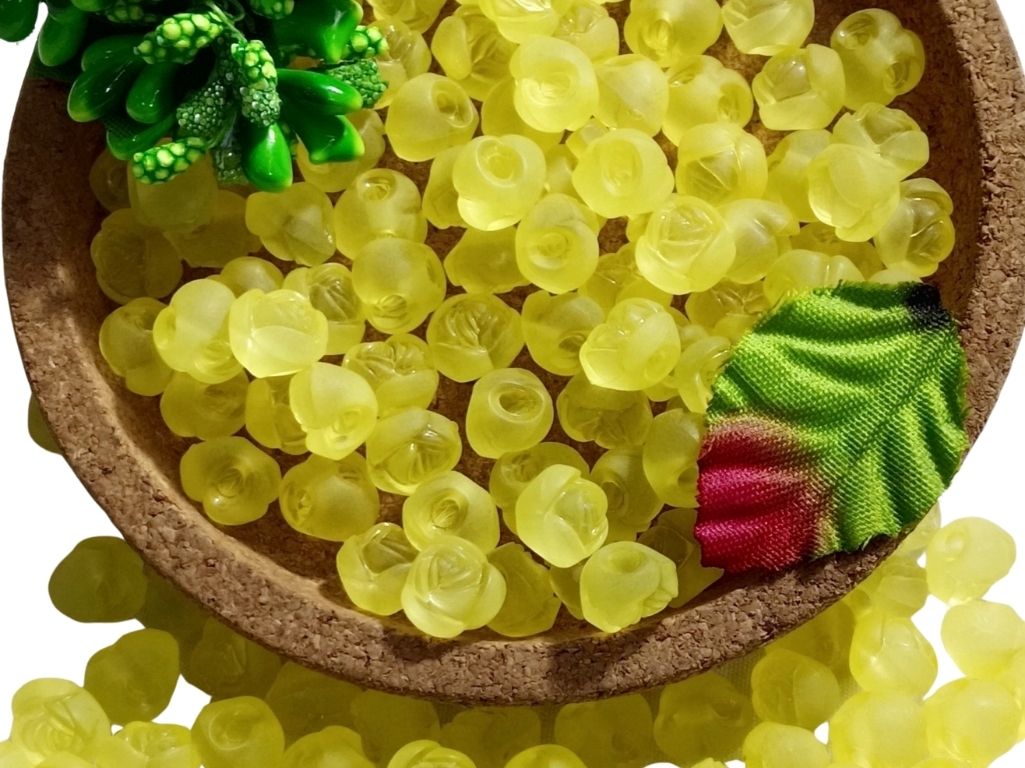 Lemon Yellow Matte Finish Rose Shaped Acrylic Beads with Back Hole