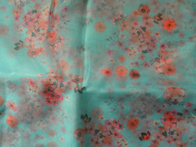 Sea Green Floral Digital Printed Liquid Organza Fabric