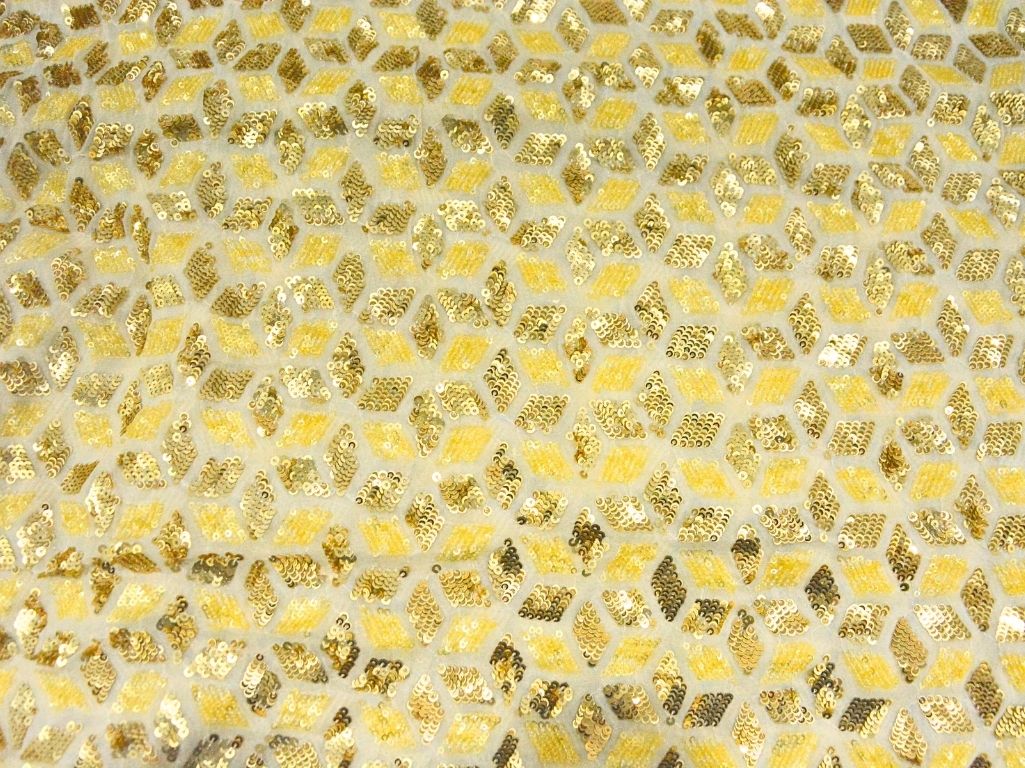 Golden Dyed Viscose Georgette With Sequins Embroidered Fabric