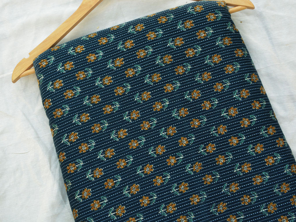Turquoise Green Floral Pure Cotton Kantha Fabric