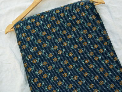 Turquoise Green Floral Pure Cotton Kantha Fabric