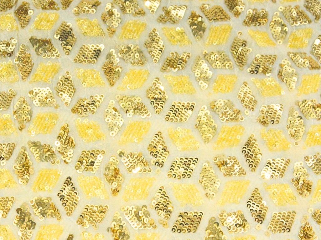 Golden Dyed Viscose Georgette With Sequins Embroidered Fabric
