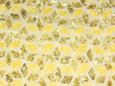 Golden Dyed Viscose Georgette With Sequins Embroidered Fabric
