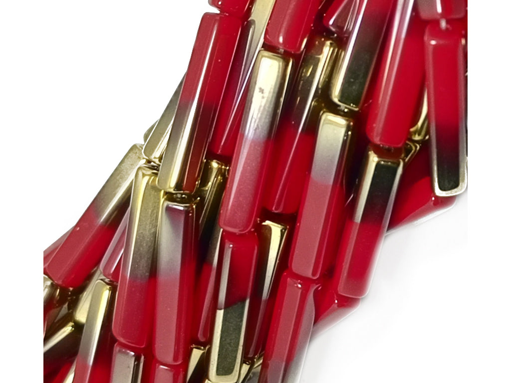 Red & Golden Cuboid Dual Tone Glass Beads