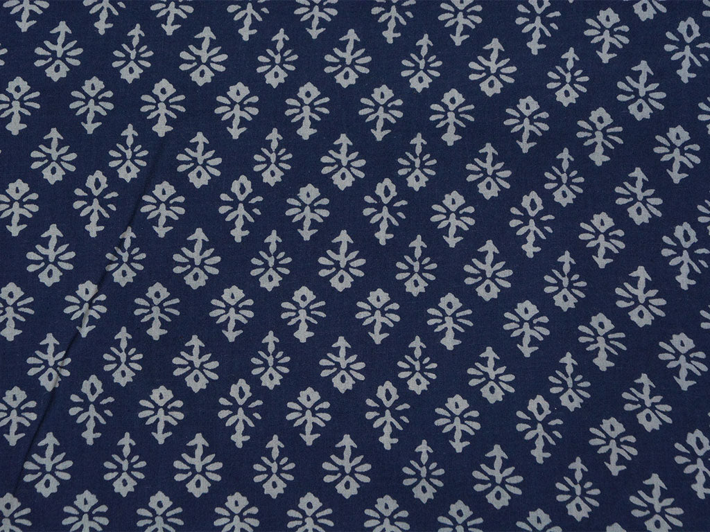 Indigo Blue Floral Pure Cotton Fabric
