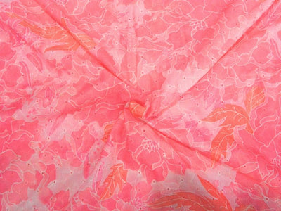 Candy Pink 100 % Pure Cotton Chikan Embroidered Fabric