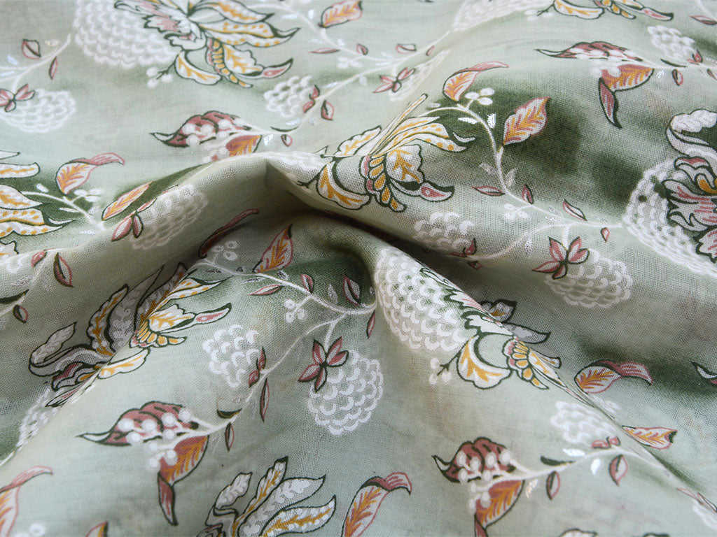 Pista Green Pure Mul Mul Kalamkari Cotton Fabric
