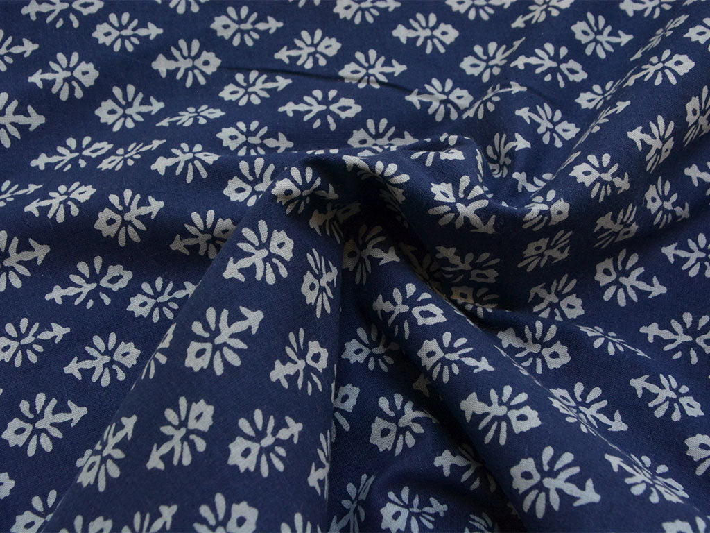 Indigo Blue Floral Pure Cotton Fabric