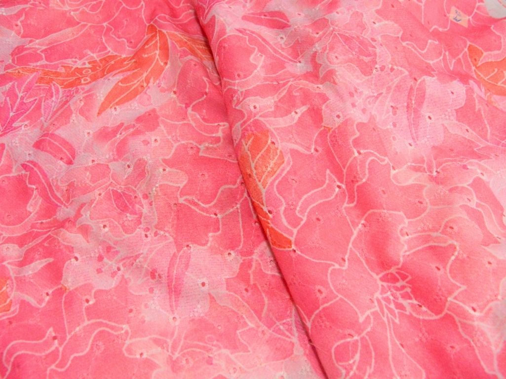 Candy Pink 100 % Pure Cotton Chikan Embroidered Fabric