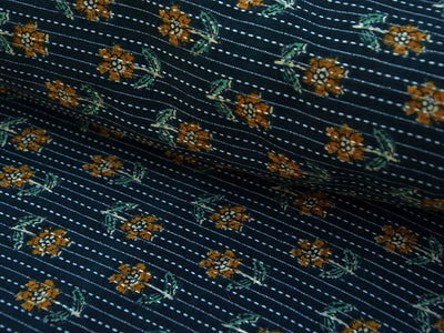 Turquoise Green Floral Pure Cotton Kantha Fabric