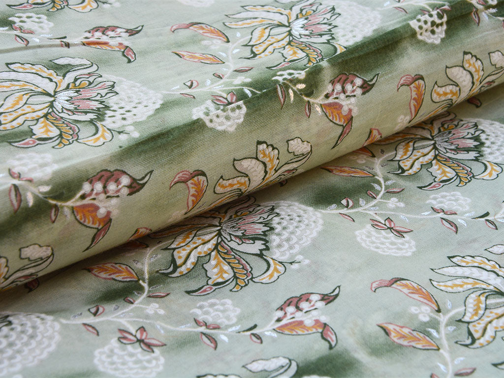 Pista Green Pure Mul Mul Kalamkari Cotton Fabric