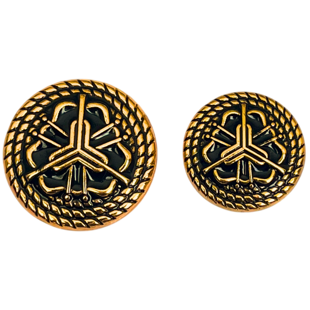 Black & Golden Regal Floral Motif Antique Design Round Shank Metal Button