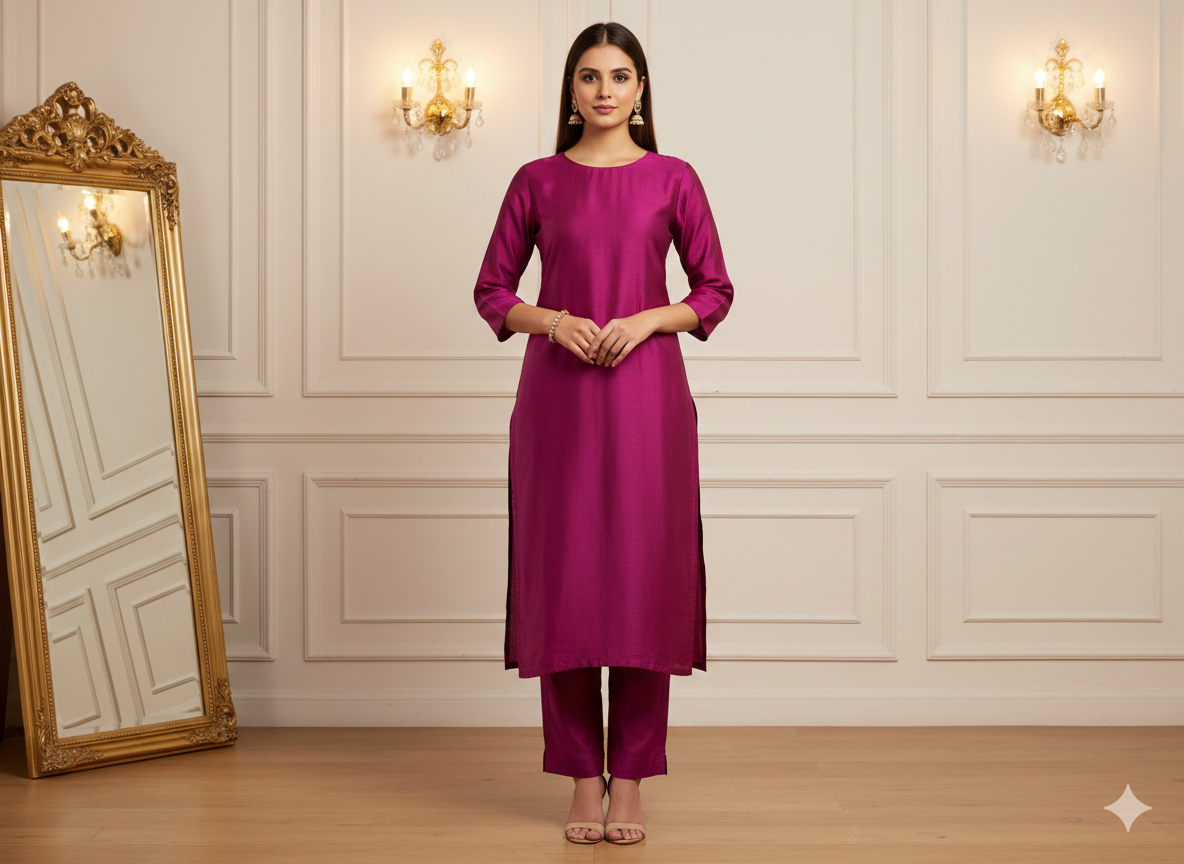 Deep Purple Plain Bangalore Raw Silk Fabric  (Wholesale)