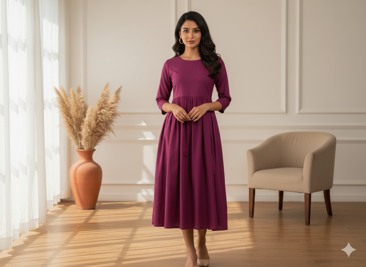 Dark Magenta Plain 100% Pure Mul Mul Cotton