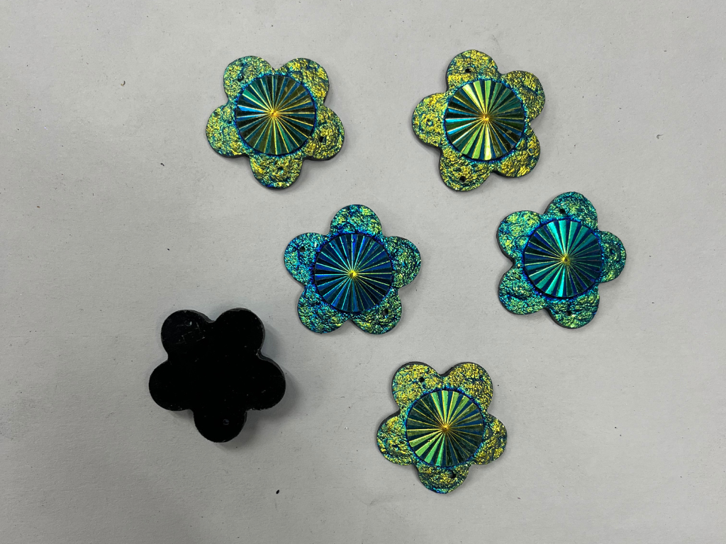 Holographic Blue Flower Flat Back 2 Hole Plastic Stones