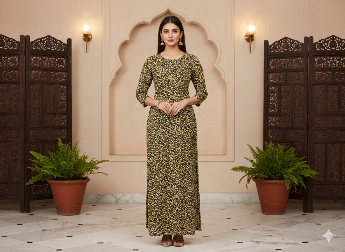 Off White Leopard Digitally Printed Butter Crepe Fabric