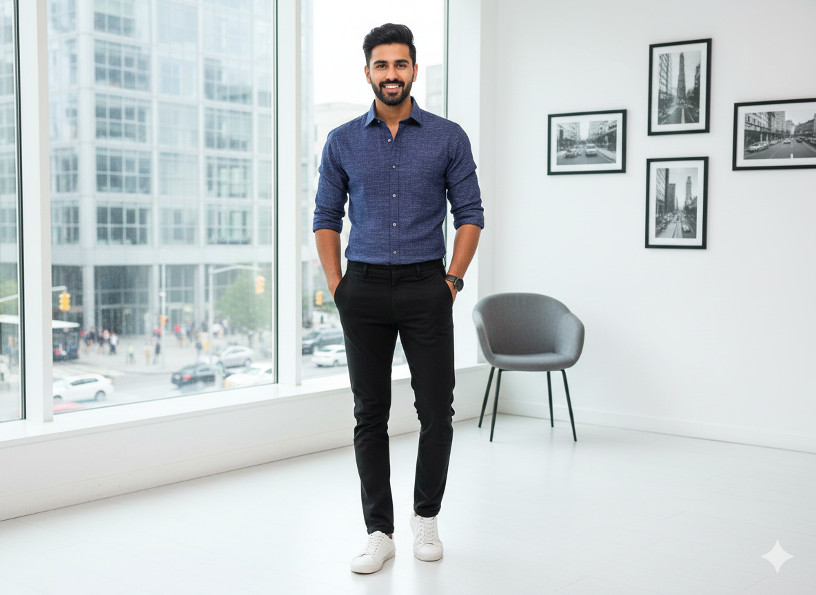 नेवी ब्लू प्लेन कॉटन लिनन फ़ैब्रिक