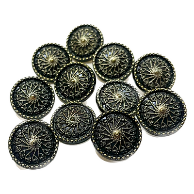 Black & Golden Floral Circular Metal Buttons