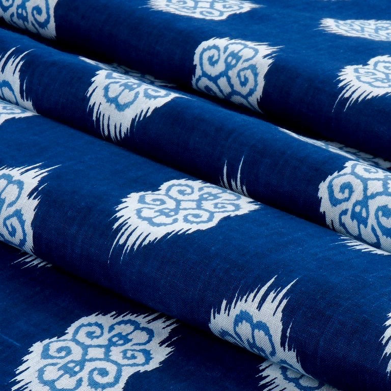 Navy Blue & White Traditional Printed Pure Cotton Fabric