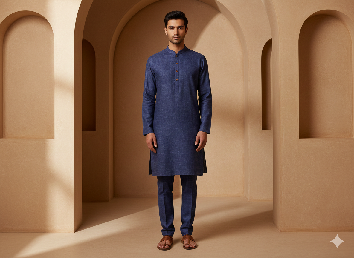 नेवी ब्लू प्लेन कॉटन लिनन फ़ैब्रिक