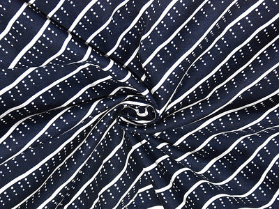 Dark Blue & White Stripes Pure Cotton Fabric