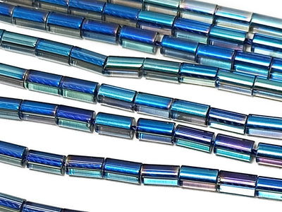 Blue Metallic Rainbow Pipe Shaped Crystal Beads