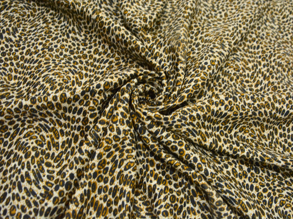 Off White Leopard Digitally Printed Butter Crepe Fabric