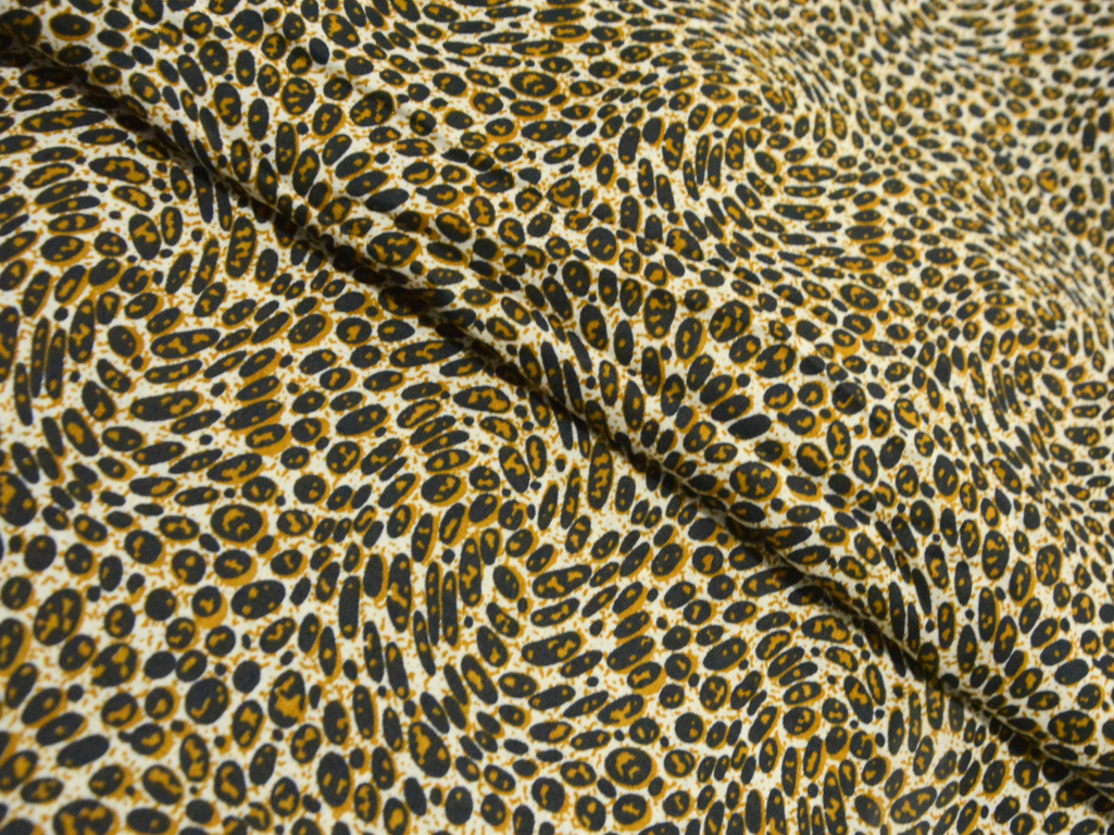 Off White Leopard Digitally Printed Butter Crepe Fabric