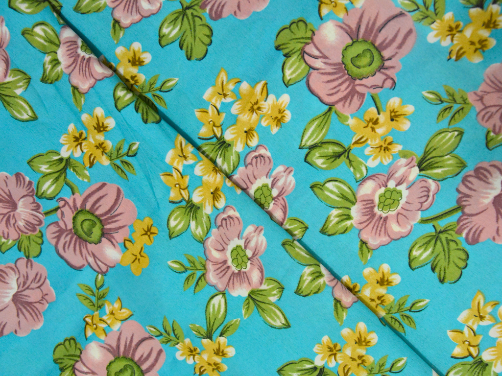 Sky Blue Floral Digitally Printed Butter Crepe Fabric