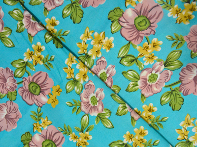 Sky Blue Floral Digitally Printed Butter Crepe Fabric