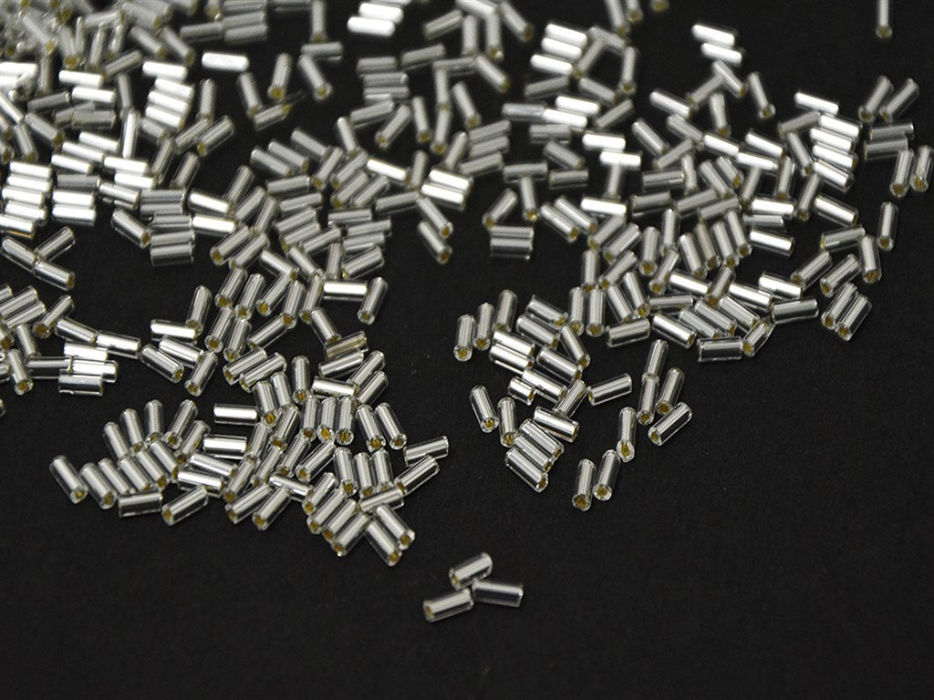 Preciosa White Silverline Bugle / Pipe Beads | The Design Cart (4350363959365)