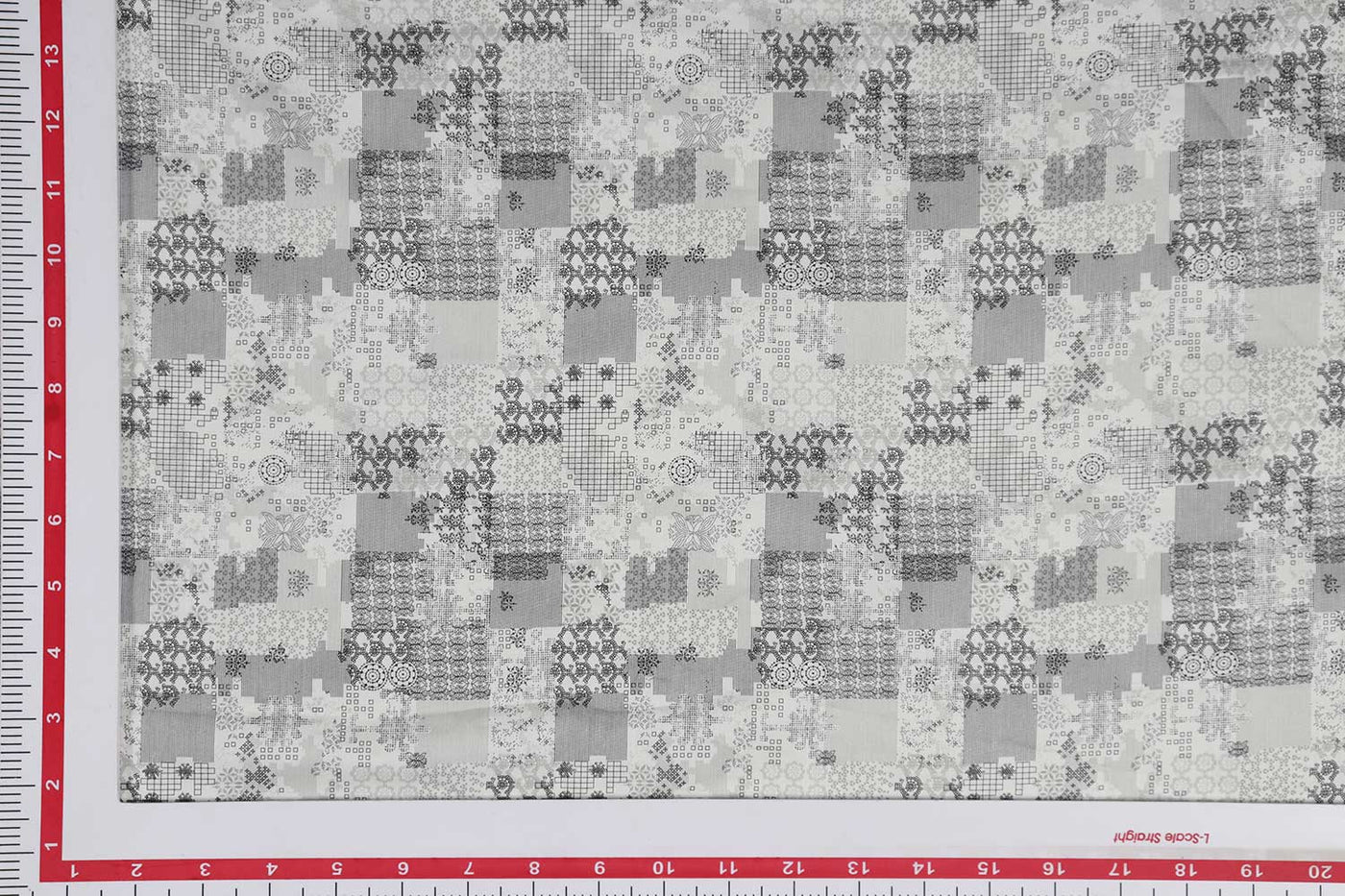 Gray and Off White Traditional Printed Cotton Satin Fabric