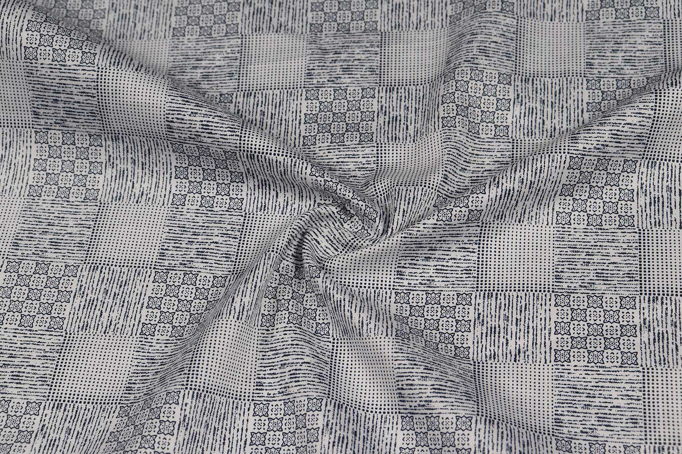 Blue and Gray Checks Printed Cotton Satin Fabric