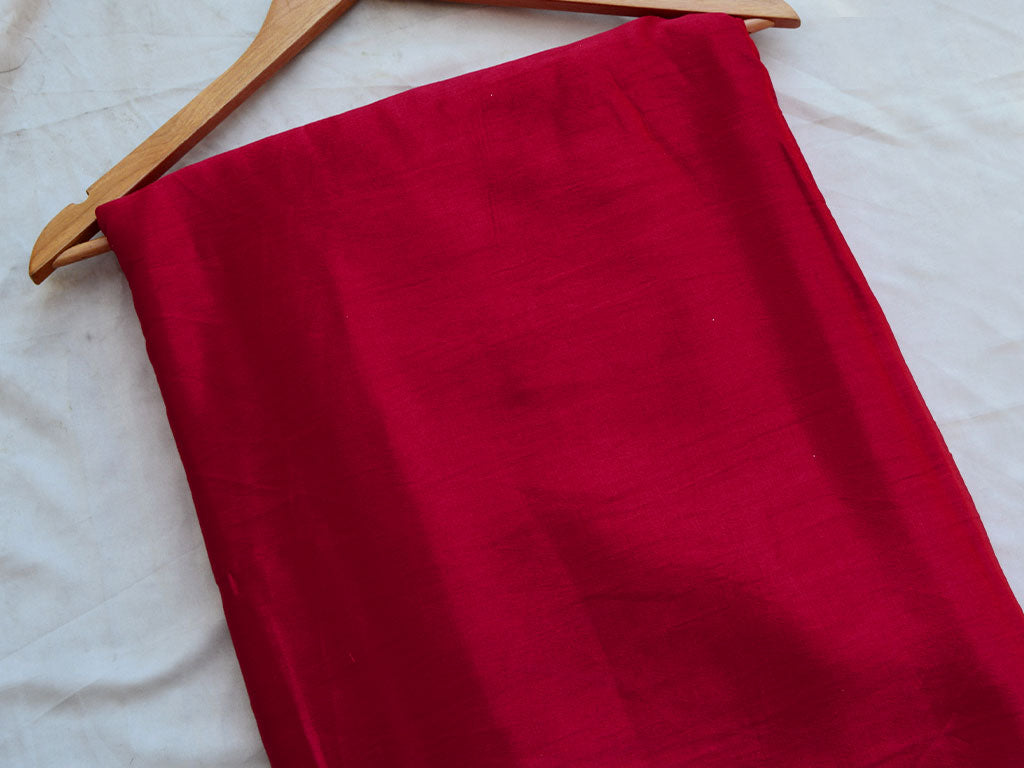 Bright Red Plain Pure Viscose Gaji Silk Fabric (Wholesale)