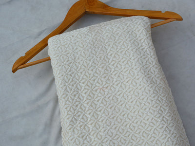 Off White Geometric Light Thread Embroidered Premium Georgette Fabric