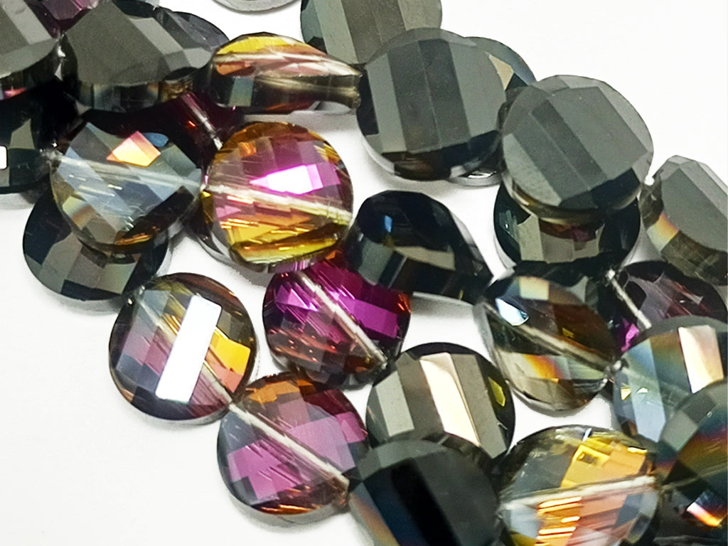 बहुरंगी इंद्रधनुष प्रभाव फ्लैट faceted क्रिस्टल मोती (थोक)