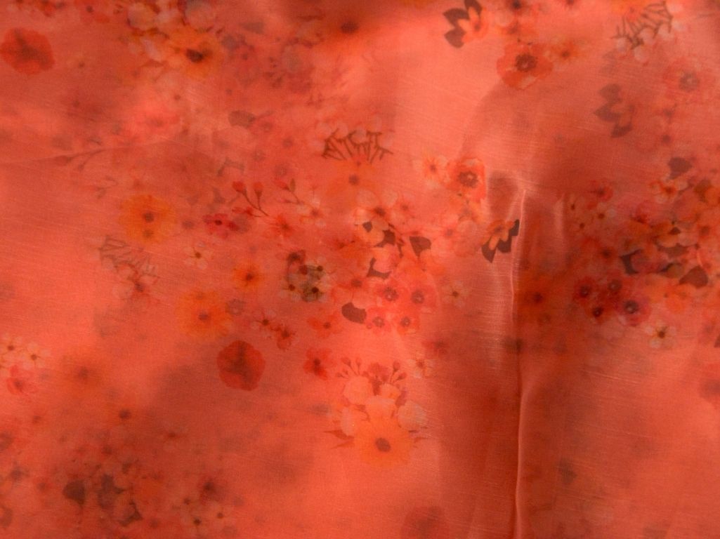 Brick Red Floral Digital Printed Liquid Organza Fabric