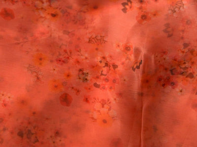 Brick Red Floral Digital Printed Liquid Organza Fabric