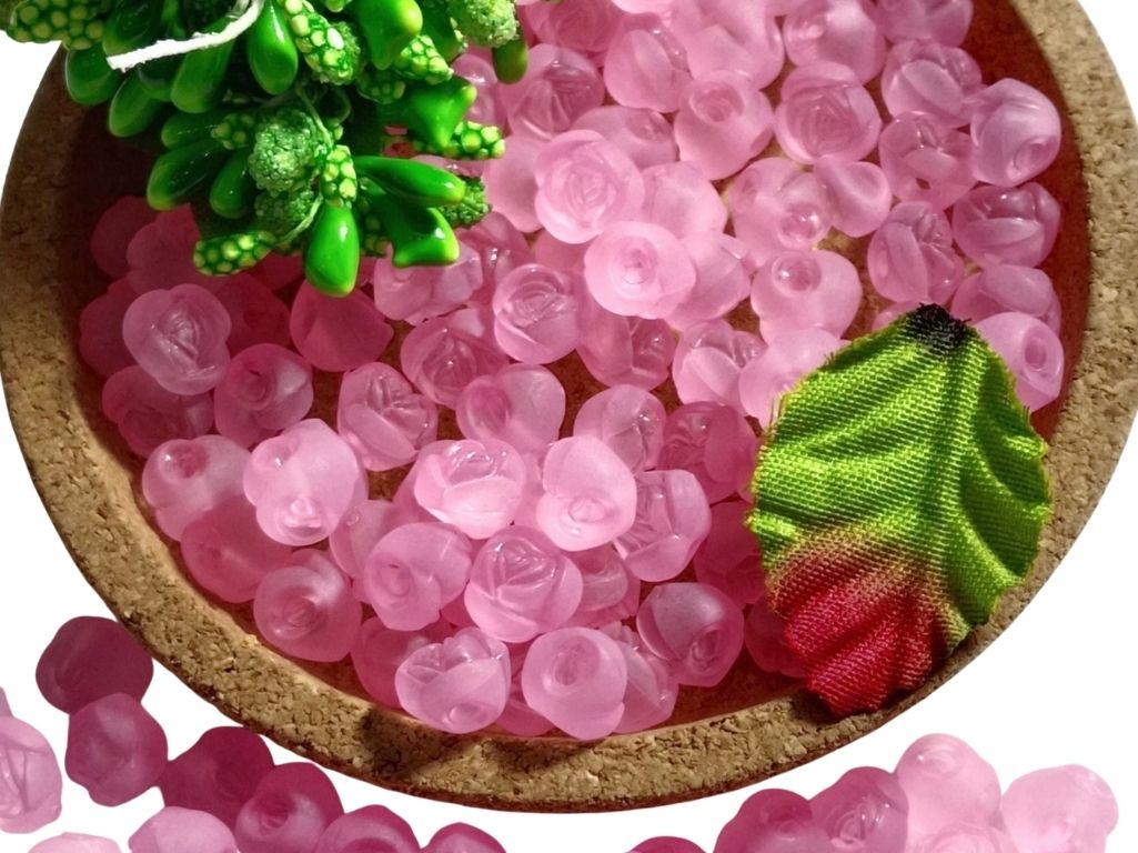 Baby Pink Matte Finish Rose Shaped Acrylic Beads with Back Hole