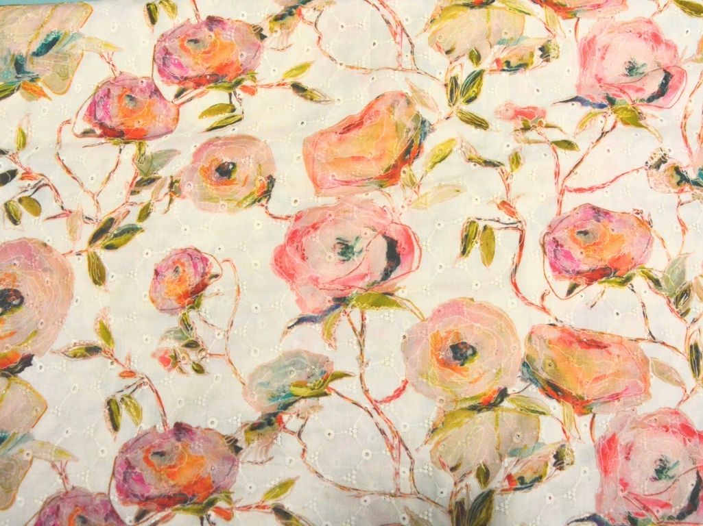 White 100 % Pure Cotton Chikan Embroidered Fabric
