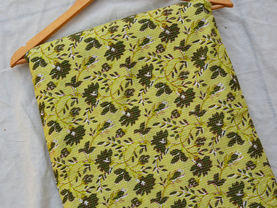 Light Yellow Floral Pure Cotton Kantha Fabric