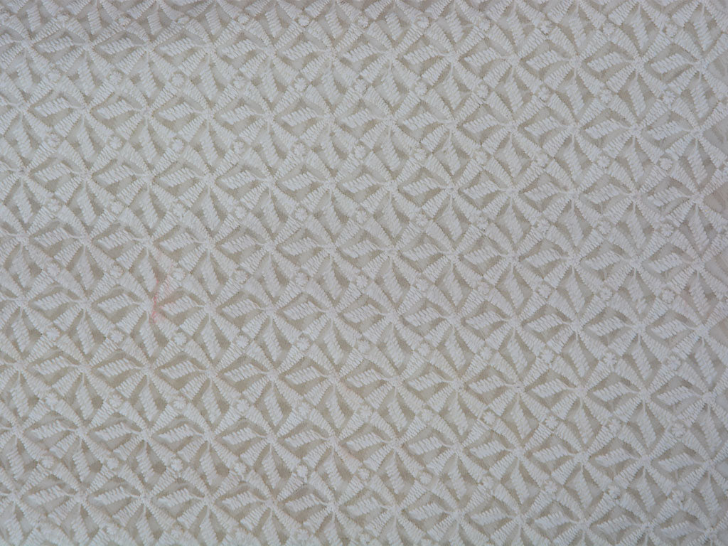 Off White Geometric Light Thread Embroidered Premium Georgette Fabric