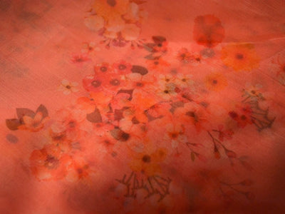 Brick Red Floral Digital Printed Liquid Organza Fabric