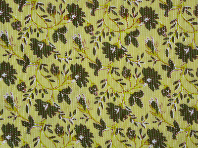 Light Yellow Floral Pure Cotton Kantha Fabric