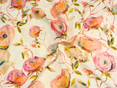 White 100 % Pure Cotton Chikan Embroidered Fabric