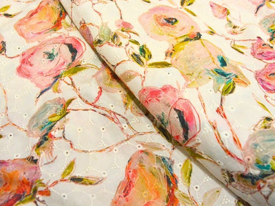 White 100 % Pure Cotton Chikan Embroidered Fabric