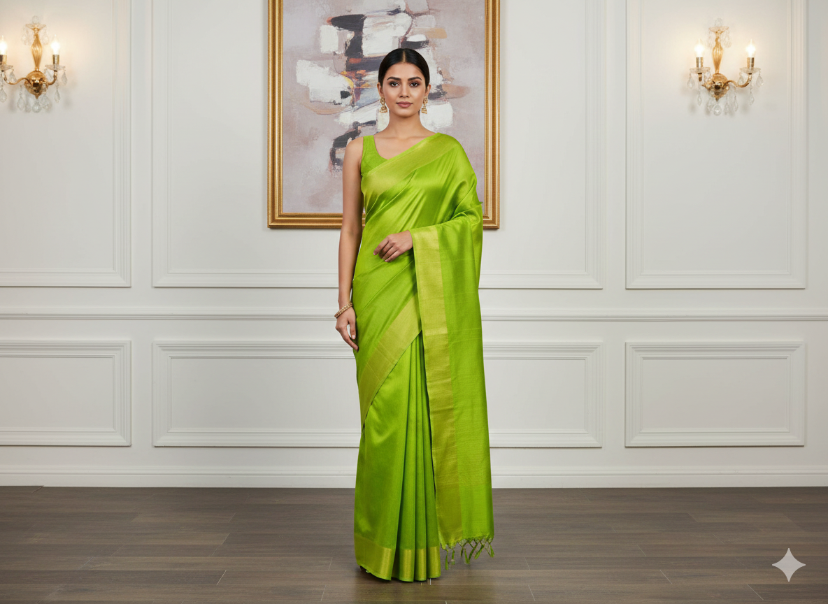 Parrot Green Plain Bangalore Raw Silk Fabric  (Wholesale)