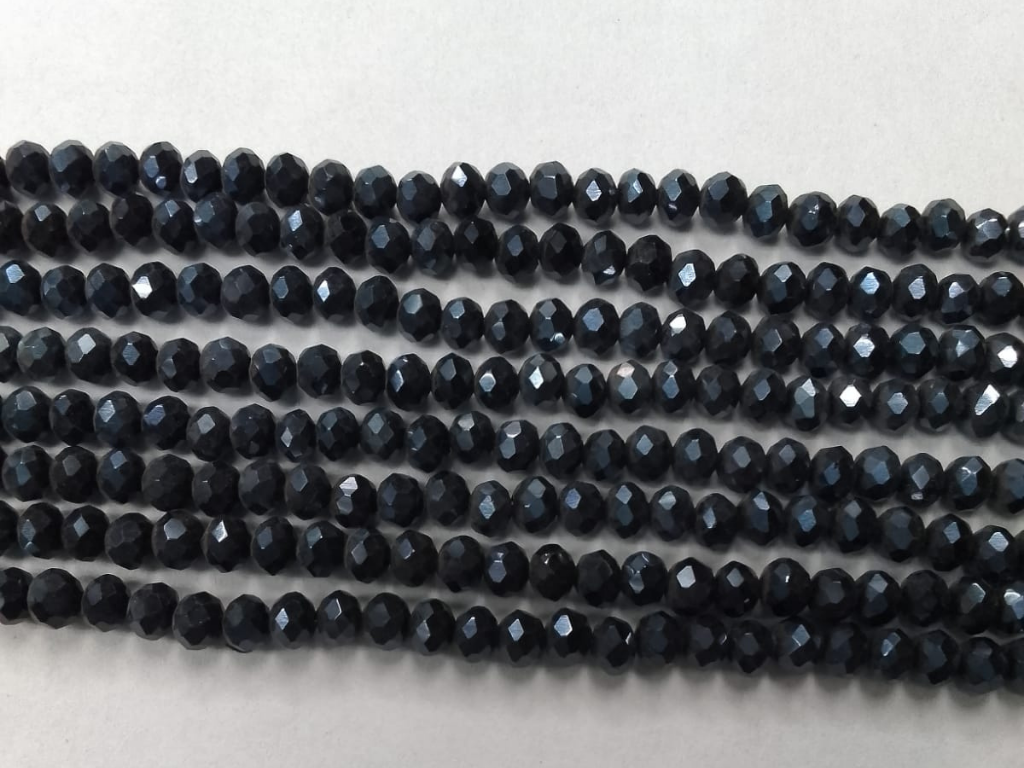 Bright Black Tyre Crystal Glass Beads