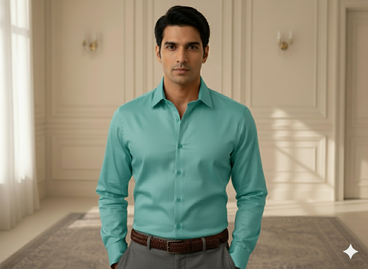 कैरेबियन फ़िरोज़ा सादा ग्लेज्ड कॉटन फ़ैब्रिक